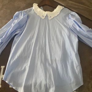 Zara poplin shirt with lace collar and pearl buttons